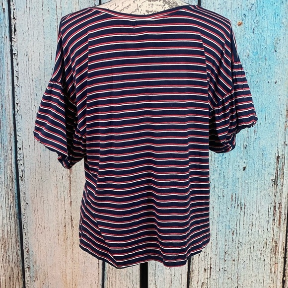 BOBEAU NWT Navy Red Striped Knit Bubble Sleeve Top - Picture 7 of 9